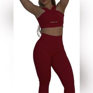 Women's burgundy gym set